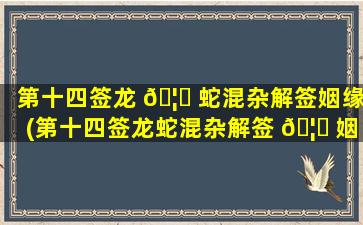 第十四签龙 🦟 蛇混杂解签姻缘(第十四签龙蛇混杂解签 🦊 姻缘如何破)
